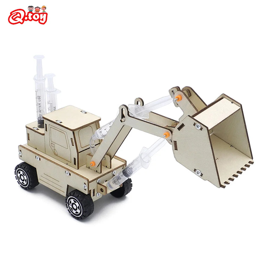 DIY Hydraulic Excavator, Elevator & Bulldozer STEM Kit – Educational Wooden Science Toy for Kids