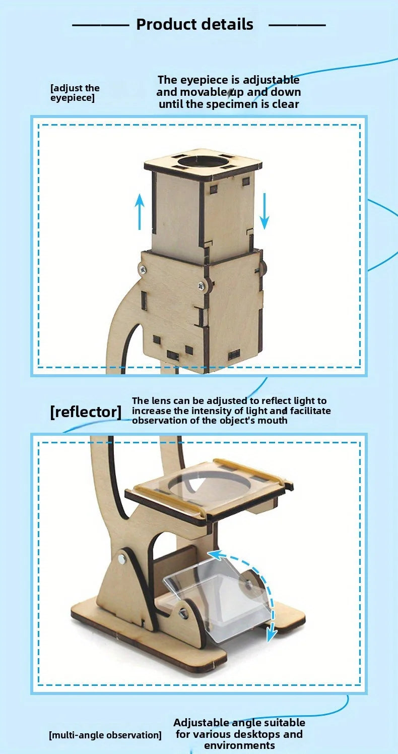 DIY Wooden Microscope Kit – STEM Science Experiment Toy for Kids