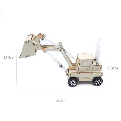 DIY Hydraulic Excavator, Elevator & Bulldozer STEM Kit – Educational Wooden Science Toy for Kids