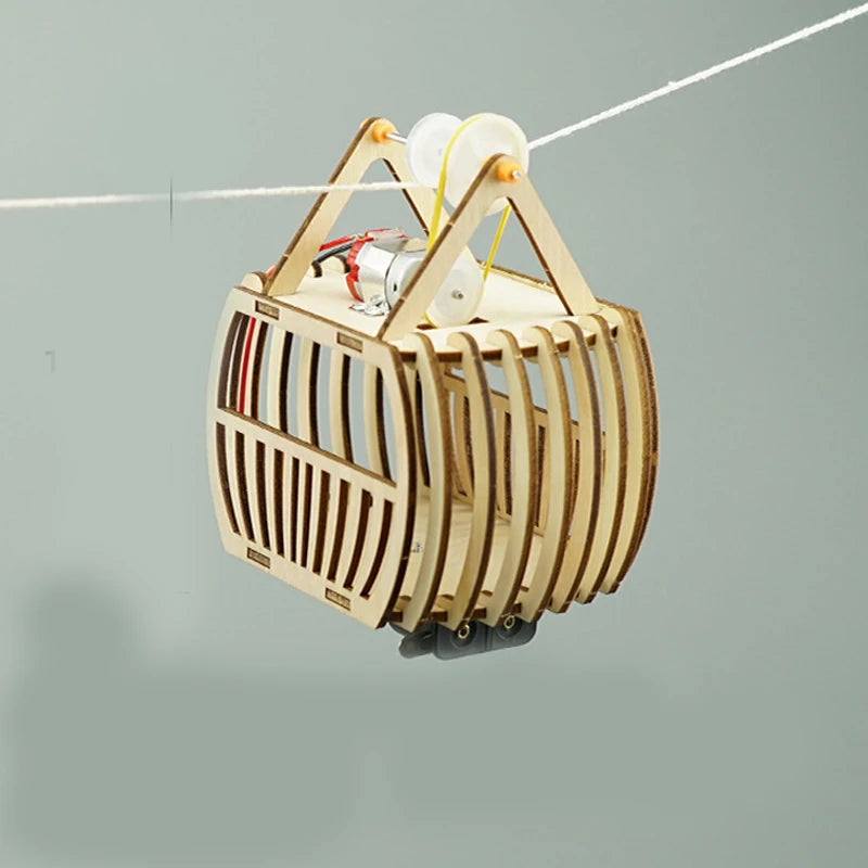 Wooden Electric Cable Car Model – STEM Physics Kit for Kids