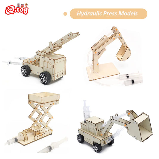 DIY Hydraulic Excavator, Elevator & Bulldozer STEM Kit – Educational Wooden Science Toy for Kids